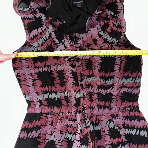 Banana Republic Black Purple Abstract Pattern Sleeveless Ruffle Dress Womens 4 E - Picture 9 of 11